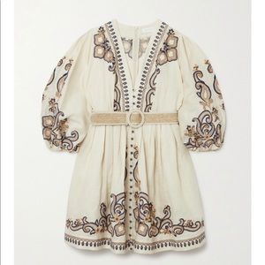 NEW (never worn) Zimmerman Aliane belted embroidered linen mini dress